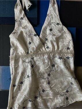 Vintage Floral Embroidered Halter Top